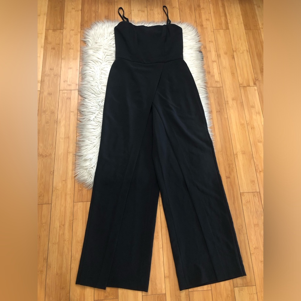 White House Black Market Draped Wide Leg Spaghetti Strap Black Jumpsuit size 8